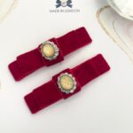 Red Velvet and Crystal Set of Two Hairclips Made in London
